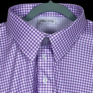 Collars & Co Polo Shirt Mens Small Lavender Gingham Dress Collar Preppy Golf NEW